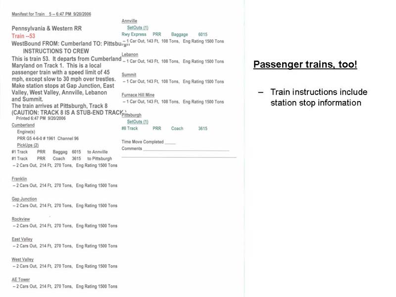 Train 53 Switchlist